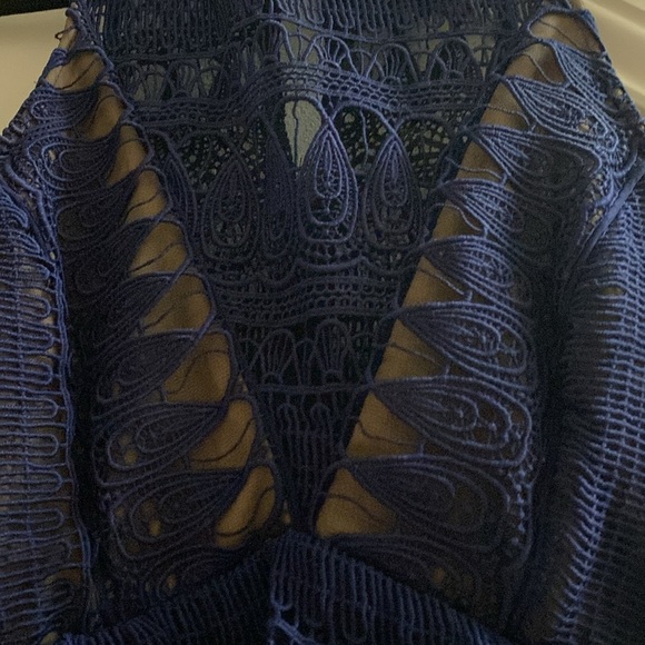 Self-Portrait Teardrop Guipure Paneled Maxi Dress in Navy Blue Structure Size 10 - Picture 8 of 17